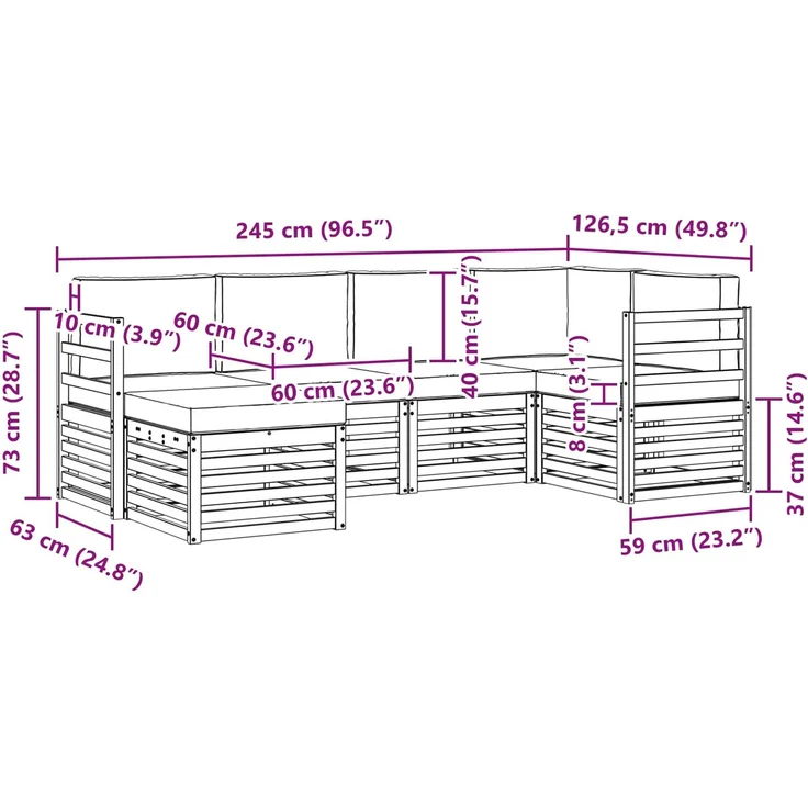 vidaXL Outdoor-Sofagarnitur 6 stk. 5-Sitzer Natur und Creme 3375070 – Bild 9