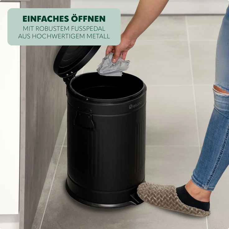 eluno Mülleimer 20 Liter Fassungsvermögen aus schwarzem Metall – Bild 5