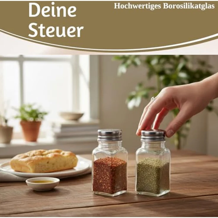 LS-LebenStil Salz- / Pfefferstreuer 2-fach Glas Salzstreuer Pfefferstreuer Set 10cm Silber / Transparent, (Bistro Borosilikatglas Silber Transparent Durchsichtig - Tischset Salt & Pepper - Edelstahldeckel für Salz und Pfeffer Geschenk Einzug Einweihung... – Bild 5
