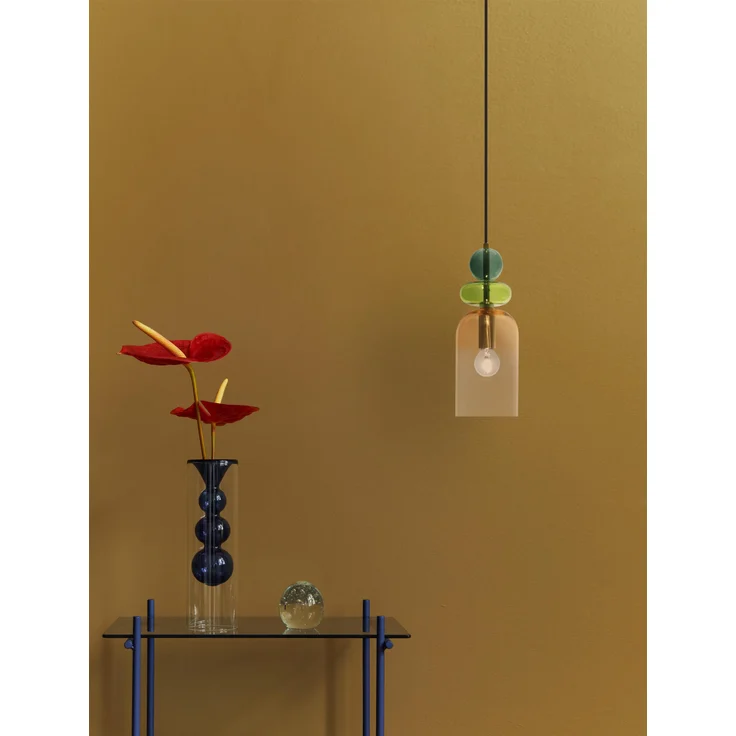 Nova Luce Pendelleuchte MURANO, halbtransparentes Glasdesign mit messing-plattierter Stange, E14, max. 40 W