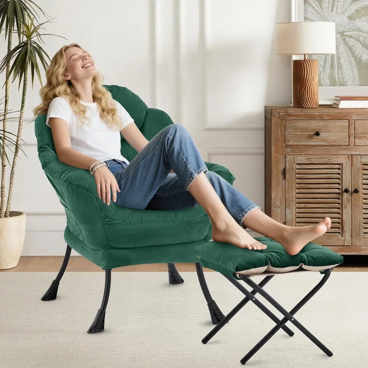 Sessel Ottomane Ohrensessel Relaxsessel Seitentasche Grün – Bild 6