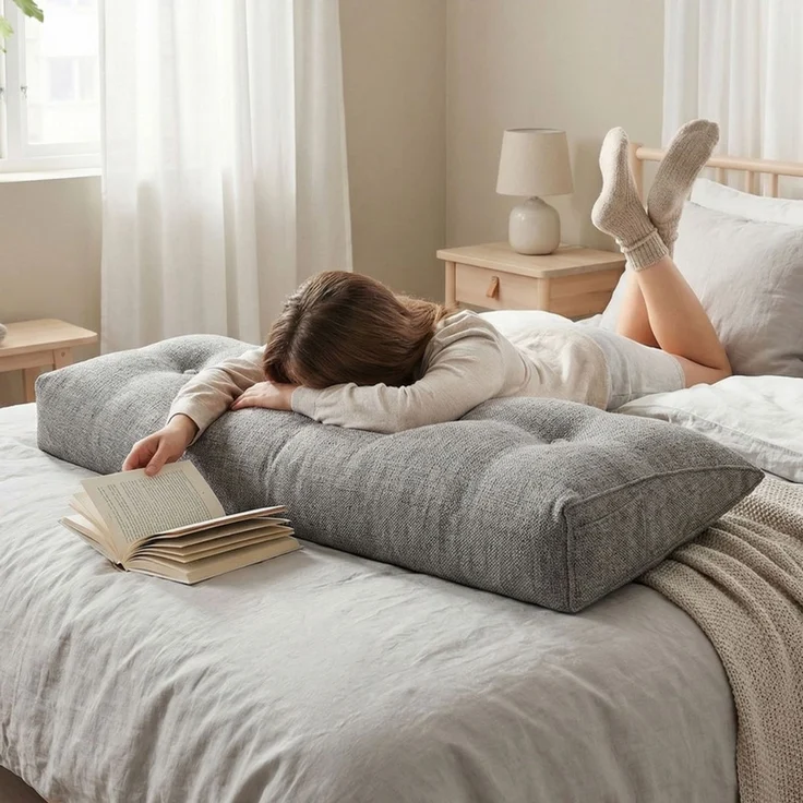 Home Nature Wohnkonzept Rückenstützkissen, Ergonomische Rückenstütze für Bett und Sofa mit Taschen, Grau, 101 x 19 x 52 cm – Bild 4