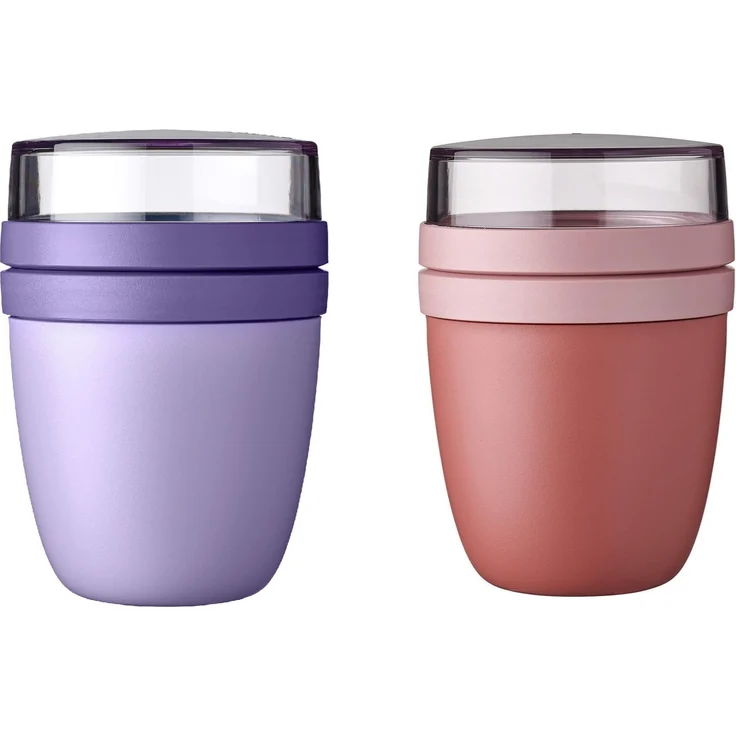 Mepal | Lunchpot Ellipse Mixed | Vivid Lilac + Vivid Mauve | praktischer Müslibecher to go | separates Fach für Joghurt & Müsli | 500 ml + 200 ml Volumen | geeignet für Gefrierschrank, Mikrowelle & Spülmaschine – Bild 1