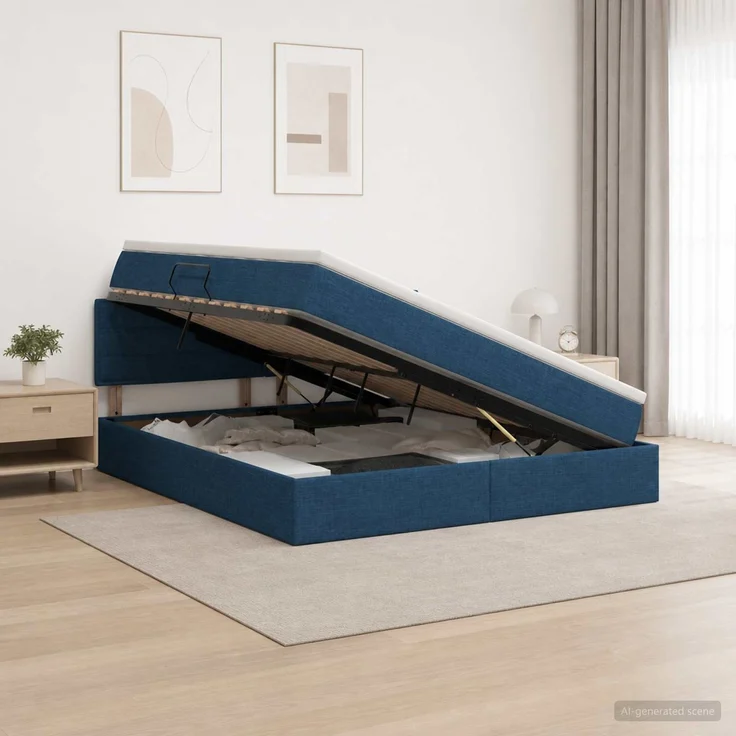 vidaXL LED-Speicherbett mit Matratze Blau 180 x 200 cm Stoff 3459020 – Bild 1