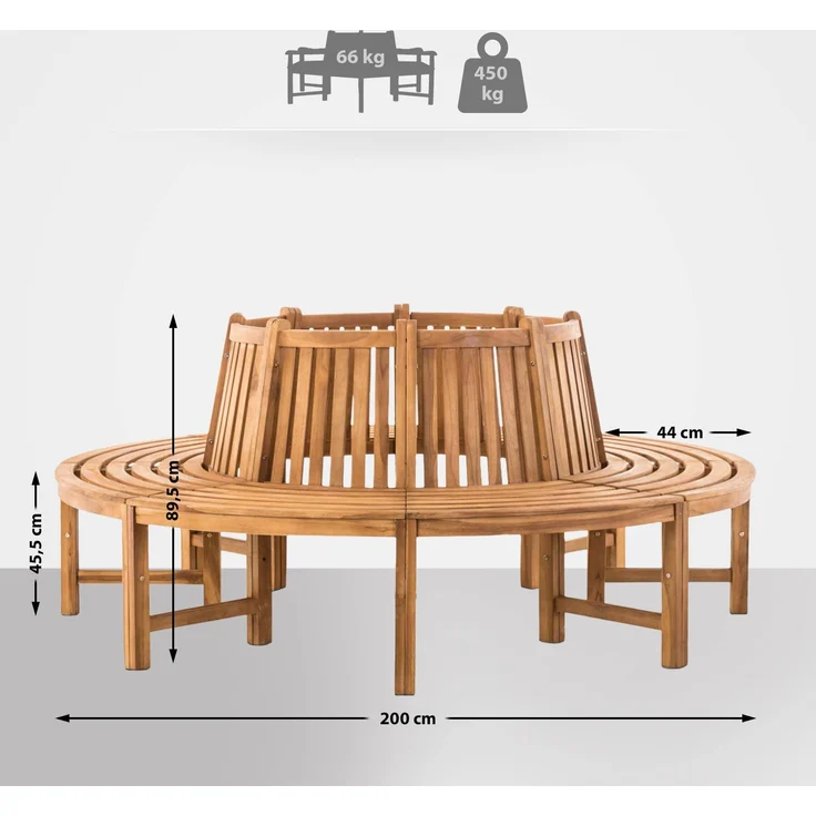 Baumbank SUTOR - Holz Teak 200x200x89.5 cm | Kreisrunde Sitzbank Mit Lehne Baumbank Gartenbank Für Baum – Bild 2