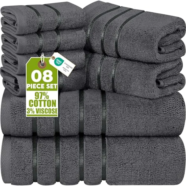 Utopia Towels 8-teiliges Luxus-Handtuch-Set, 2 Badetücher, 2 Handtücher und 4 Waschlappen, 600 g/m², 100% ringgesponnene Baumwolle, sehr saugfähige Viskose-Streifen-Handtücher, ideal für den – Bild 2