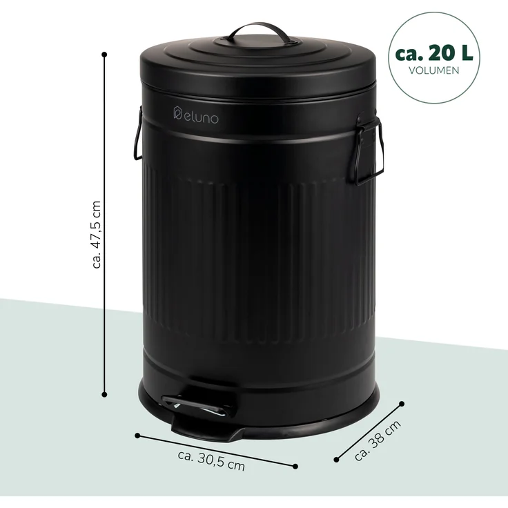 eluno Mülleimer 20 Liter Fassungsvermögen aus schwarzem Metall – Bild 7