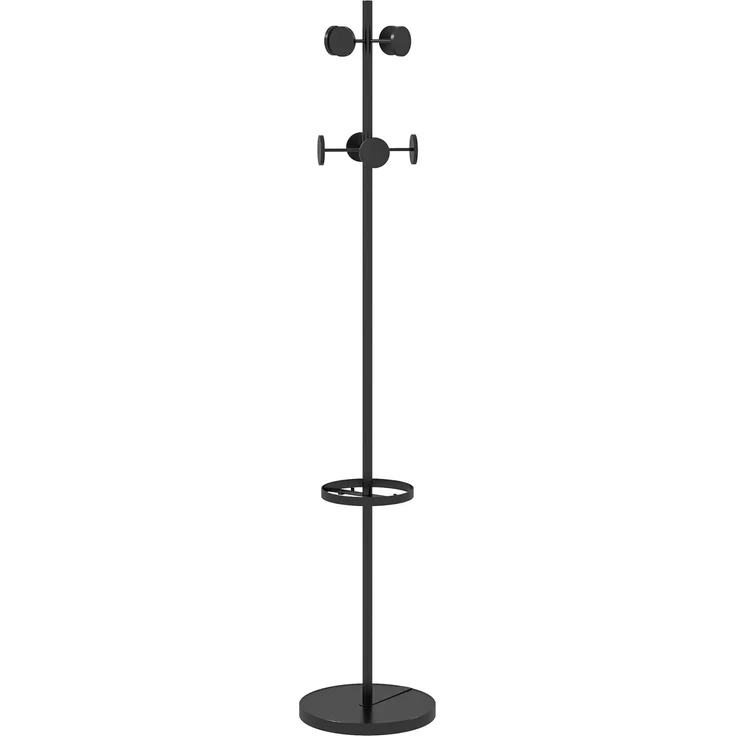 Bodengarderobe mit Schirmhalter und 8 Metallscheibenhaken Ø34x177 cm, 34.0×34.0×177.0cm, Schwarz, MELAYR – Bild 2