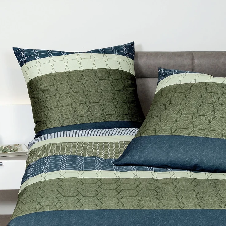 Janine Mako Satin Bettwäsche Moments 98072-02 Streifen oliv 135x200 – Bild 3