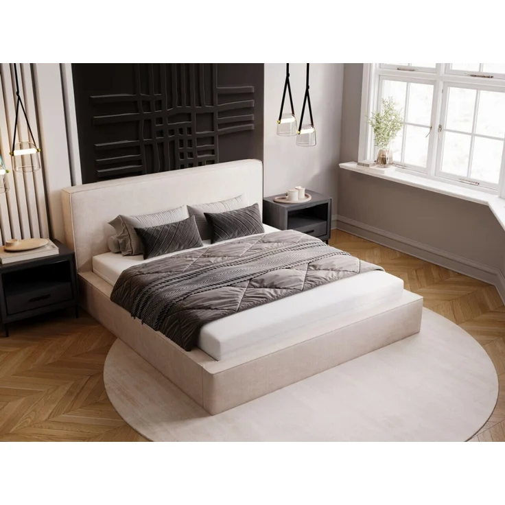 GRAINGOLD Monaco Doppelbett 200x200, Polsterbett mit Bettkasten und Kopfteil, Velour-Stoff, Beige – Bild 3