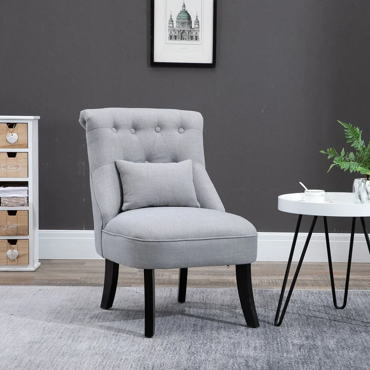 MELAYR, Sessel Wohnzimmer Relaxsessel Loungesessel Ruhesessel mit Rückenkissen, Holzbeine, 52.5 x 69 x 77 cm, Grau – Bild 3