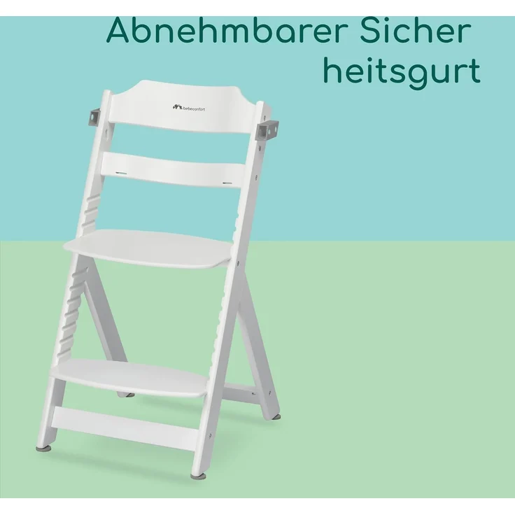 Bebeconfort Hochstuhl Timba - White Gray, Mitwachsender Holz Baby Kinderhochstuhl mit Sitzauflage - verstellbar – Bild 3