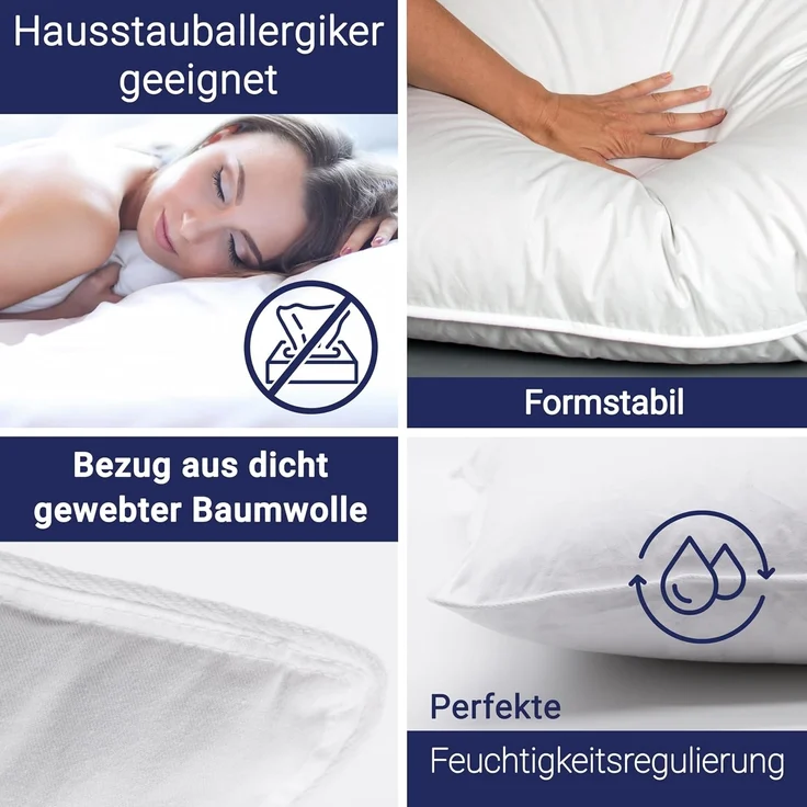 ZOLLNER Kopfkissen, Füllung: 85% Federn, 15% Daunen, Seitenschläfer, waschbar bis 60°C, Trocknergeeignet, 80 x 80 cm, 100% Baumwolle, vom Hotelwäschespezialisten – Bild 5