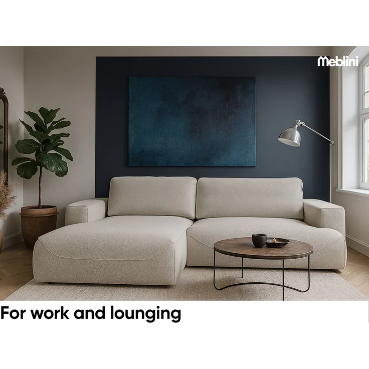 MEBLINI Schlafcouch mit Bettkasten – LUMIERE – 271x195x96cm – Links – Beige Samt - Ecksofa mit Schlaffunktion - Sofa mit Relaxfunktion und Kissen - Couch L-Form – Eckcouch – Bild 3