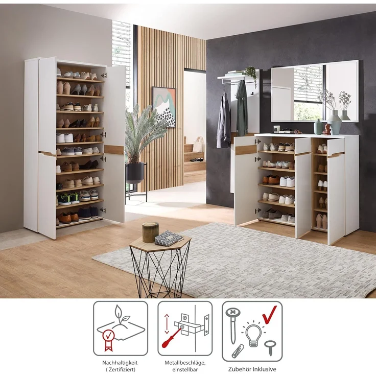 XORA 'MEMPHIS' Wandgarderobe lang, Holznachbildung weiß, 50 x 170 x 30 cm, mit Kleiderstange und 4 Haken – Bild 5