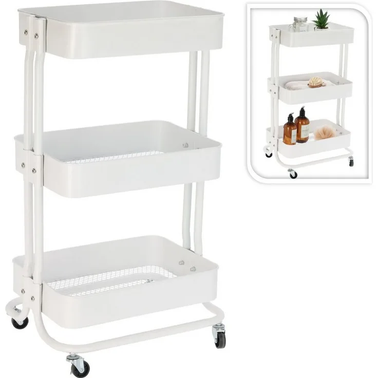 Koopman Küchenwagen Rollwagen Aufbewahrung Metall 76x46x33 cm Bausatz Montage Weiss, (1 St), Weiß, 76x46x33cm, Metall, 3 Ebenen, mit Rollen