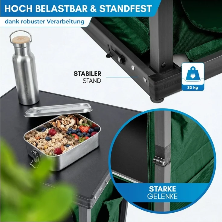 Nordmut Campingschrank Campingküche faltbar 60x51x80 cm Outdoor Schrank (mobiler Camping Organizer 1-St. mit Türen & Fächern, Stahlrahmen, Tragetasche, wetterfest) klappbar, mit Türen, mehrere Fächer, Tragetasche – Bild 4