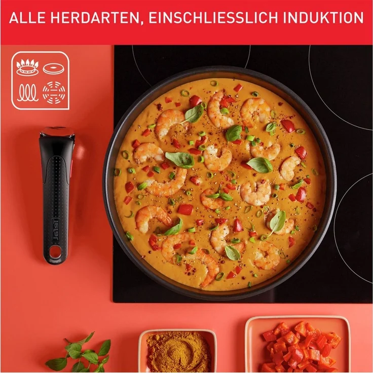 Tefal Ingenio Emotion 5-tlg. Topf und Pfannenset abnehmbarer Griff, stapelbar, platzsparend, Topfset Induktion mit Titanium 2X Antihaftversiegelung, einfache Handhabung und Reinigung, L897S5 – Bild 4