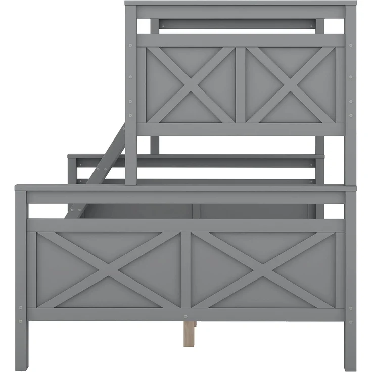 Etagenbett Kinderbett 90x200 / 140x200 cm umbaubar in 2 Einzelbetten, Hochbett mit Leiter und Sicherheitsgeländer,Grau – Bild 8