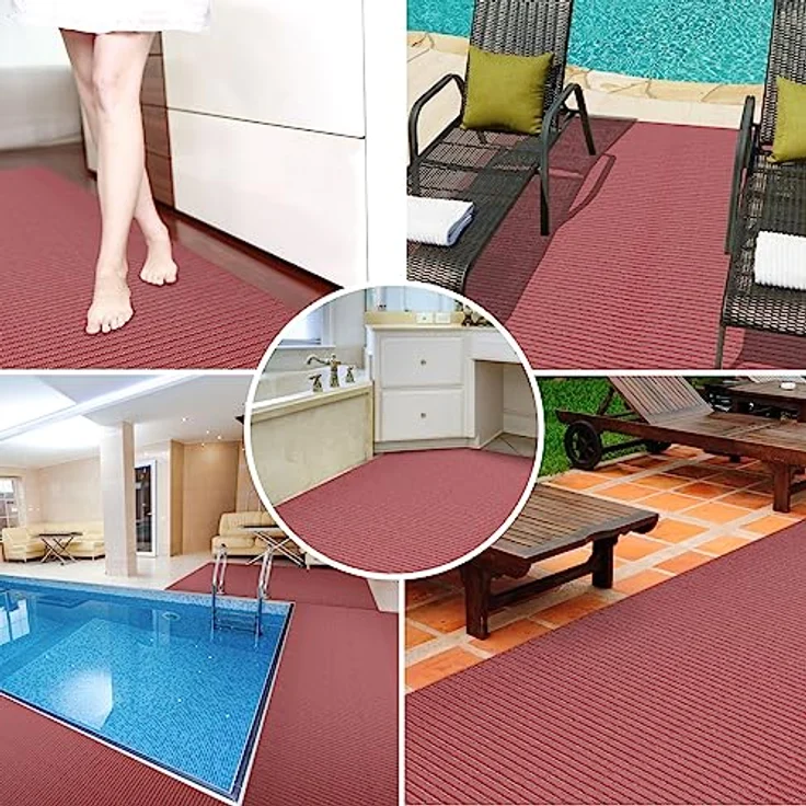 ANRO Badematte Weichschaummatte Antirutsch Bad- und Duschvorleger Uni Bordeauxrot, 160x130cm, wasserabweisend und pflegeleicht – Bild 5
