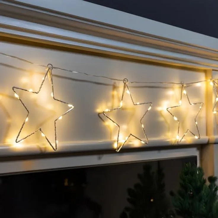 Spetebo LED-Lichterkette Lichterkette mit 8 LED Sternen warm weiß - 200 cm, 80-flammig, Weihnachts Deko Beleuchtung Batterie betrieben