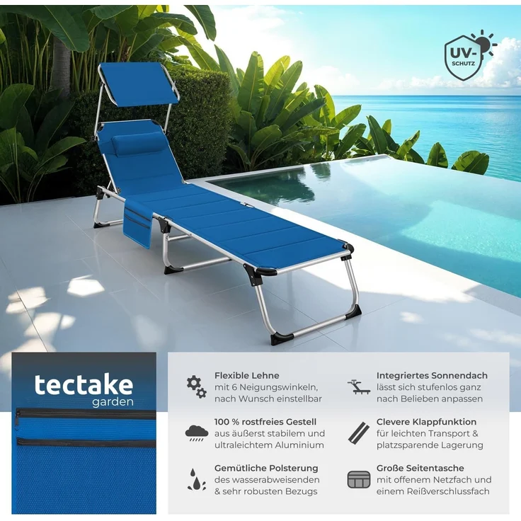 tectake Gartenliege Sonnenliege, 1, 1 St, 1tlg, gepolstert, klappbar – Bild 2