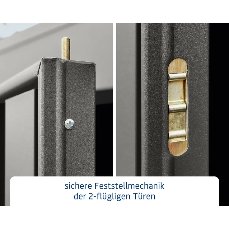 Hörmann Ecostar Metall-Gerätehaus Trend mit Satteldach Typ 3, 238x303 cm , graualuminium, 7,2 m²,2-flüglige Tür – Bild 5