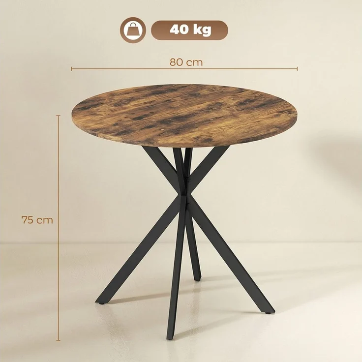 HOMCOM Esstisch Küchentisch im Industriestil mit Stahlbeinen für 2 Personen (für Esszimmer, Küche, Wohnzimmer, 1-St, rund, 80 x 80 x 75 cm), Rustikal-Braun – Bild 3
