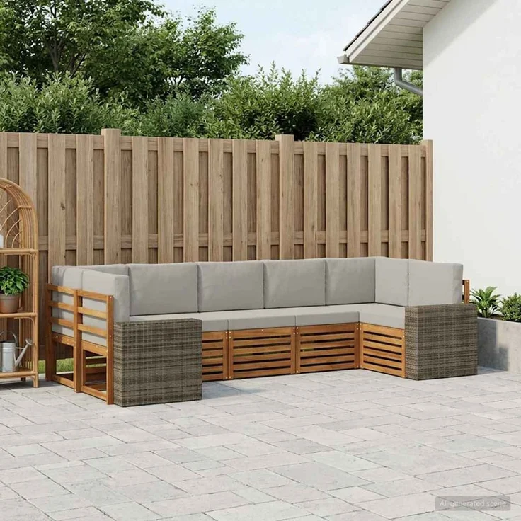 vidaXL Outdoor-Sofagarnitur 7 stk. 7-Sitzer Natur und Hellgrau 3384817 – Bild 1