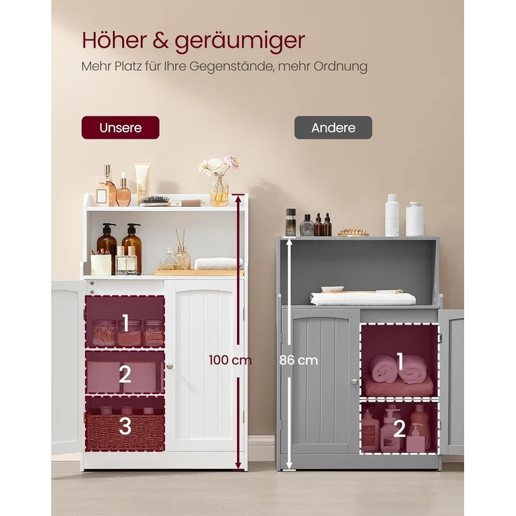 VASAGLE Badezimmerschrank, Badschrank mit 2 Türen, 2 verstellbare Eingeböden, 30 x 60 x 100 cm, Schrank für Esszimmer, Küche, Wohnzimmer, wolkenweiß BBC770W01 – Bild 4