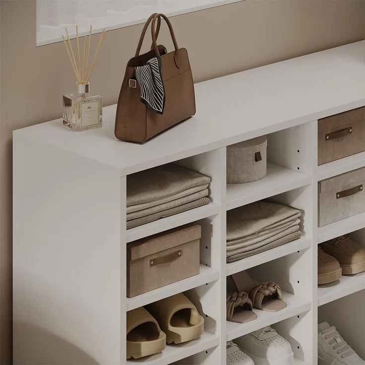 Schuhschrank Lysander Weiß 104.2 x 65.5 cm mit 18 offenen Fächern Vicco – Bild 4