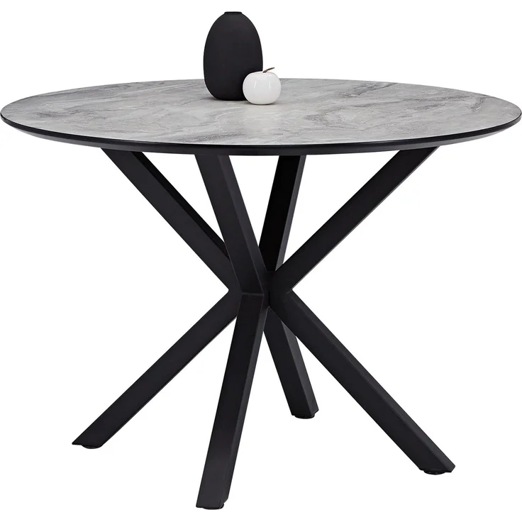 Esstisch mit 4 Stühlen Set Essgruppe Polsterstühle Leinen Grau Esszimmertisch Rund Ø 110 cm Modern Metall Schwarz – Bild 3