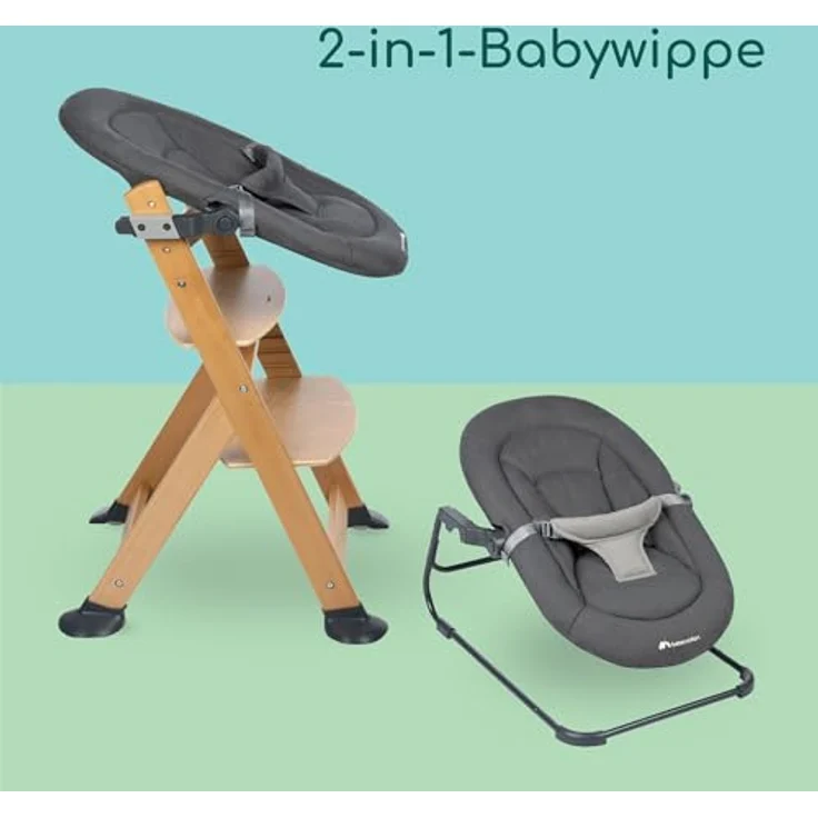 Bebeconfort Timba Baby, 2-in-1 Babywippe und Hochstuhlaufsatz, gepolsterter Sitz in Tinted Graphite, für Neugeborene bis 9 kg – Bild 3