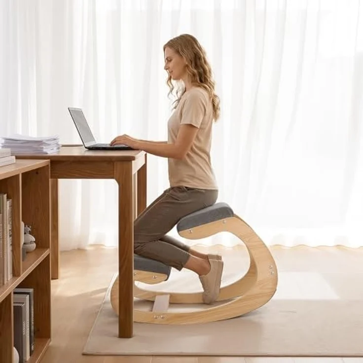 VEVOR Ergonomischer Kniehocker mit Dicken, Integrierten Schaumstoffpolstern & Stabilem Massivholzrahmen, Kniestuhl zur Entlastung von Nacken und Rücken, Ideal für Zuhause, Büro oder Meditation, Grau – Bild 2