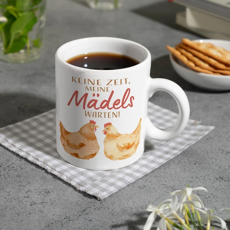speecheese Tasse Huhn Kaffeebecher mit Spruch Keine Zeit meine Mädels warten – Bild 8