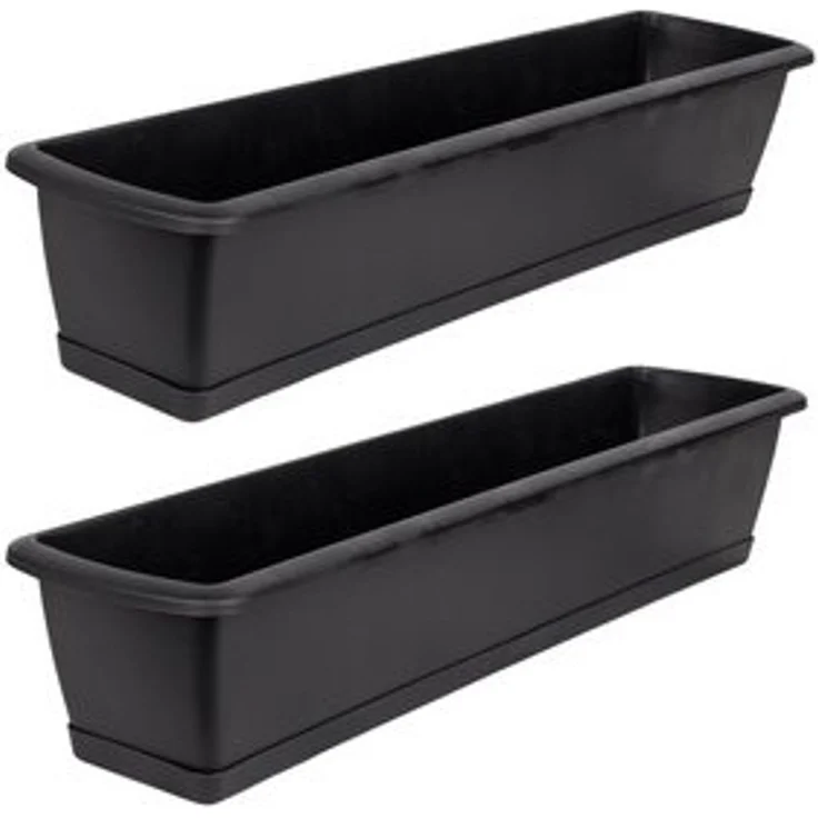 BigDean 2er Set Blumenkasten mit Untersetzer 60 cm lang anthrazit - aus PP-Kunststoff - Balkon Pflanzkasten schmal Balkonkasten – Bild 6
