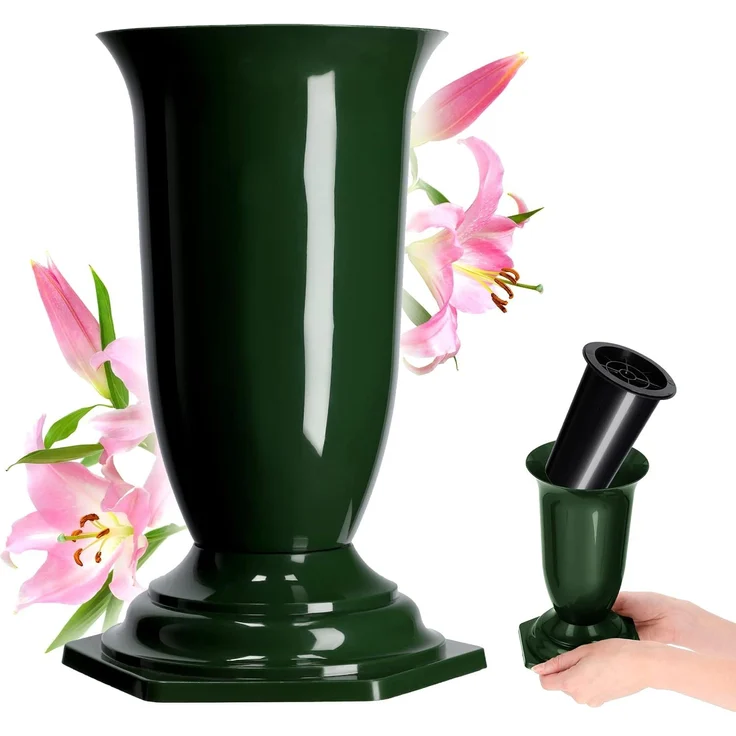 KADAX Vase Fläschchen Friedhof Grab Grabstein Grün 23cm – Bild 1