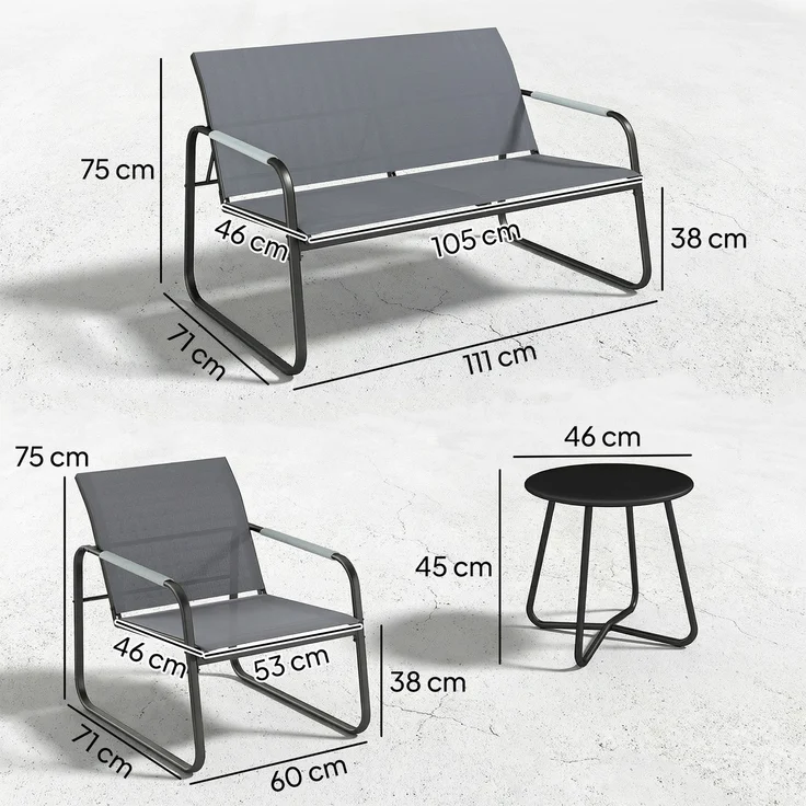 Wohnora-Gartenmöbel Set Sitzgruppe für 4 Personen Atmungsaktiv Gartenlounge mit 2er Sofa 2 Sessel Seilflecht Rund Tisch Fußpads,H 75cm x T 111cm x B 71cm,Grau – Bild 4