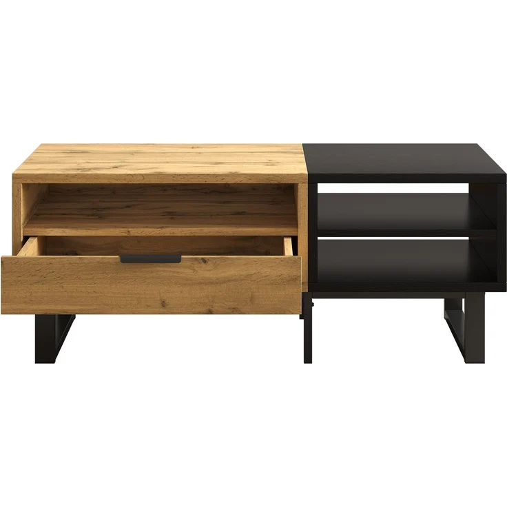 LVHOM Couchtisch Holz mit Fächern und Schubladen, Wohnzimmertisch Scandi, Schwarz/Eiche, 100x50x40 cm – Bild 2