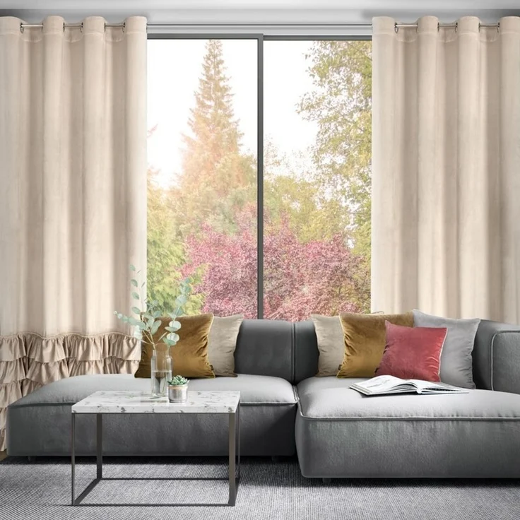 Eurofirany 'CARLI' Ösenvorhang mit Rüschen, Velours, Polyester beige, 140x250 cm – Bild 9