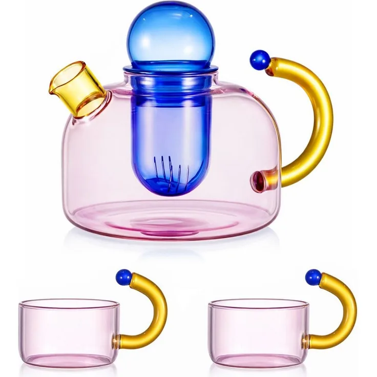 Youyijia Teekanne Teekannen Glas Teekanne Set mit 2 Tassen und herausnehmbarem Teesieb