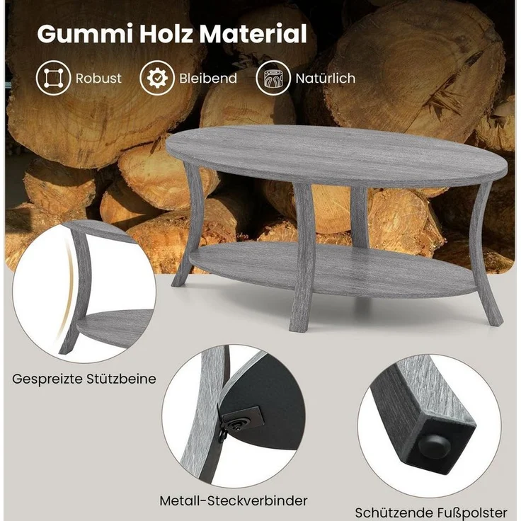 COSTWAY Couchtisch, ovaler Wohnzimmertisch mit Ablage, Holz – Bild 3