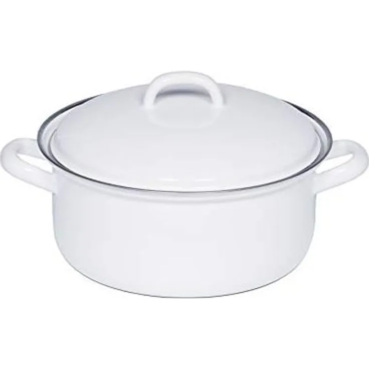 Riess Kasserolle mit Deckel aus Emaille 16 cm Weiss