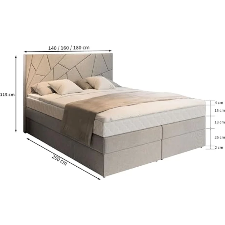 masseno Boxspringbett TRANI 180x200 cm, Komplett-Set mit Bonell Matratze, Topper und Bettkästen, Braun, INARI 24 – Bild 4