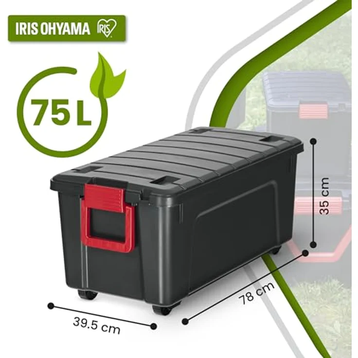 Iris Ohyama, Große Kunststoff-Aufbewahrungsbox, 75L, Garagen-box, Schwarz, Stapelbar, Robuste Schnappverschlüsse mit Griffen, SIA-75 – Bild 3