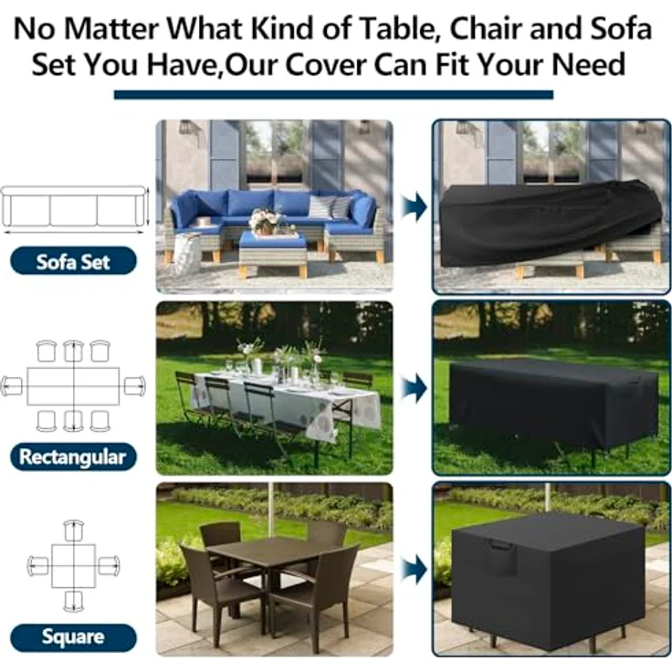 Aujink Abdeckung Gartenmöbel Winterfest, Wasserdichte Schutzhülle Gartenmöbel 420D Oxford Anti-UV Abdeckplane für Gartentische Terrassenmöbel Regenschutz und Staubfest Abdeckhaube Schwarz 170 x 94 x 71 cm – Bild 7