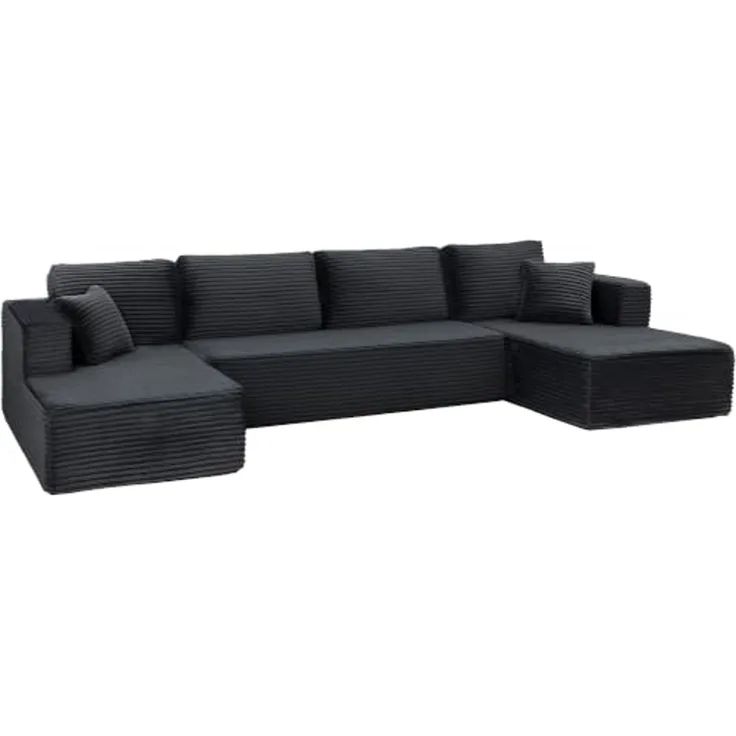 HOMCOM Ecksofa U-Form Sofa Boneless Schlafsofa mit 2 Chaiselongues, Set 3 Teile, modular, Cord, Federkern, ohne Montage