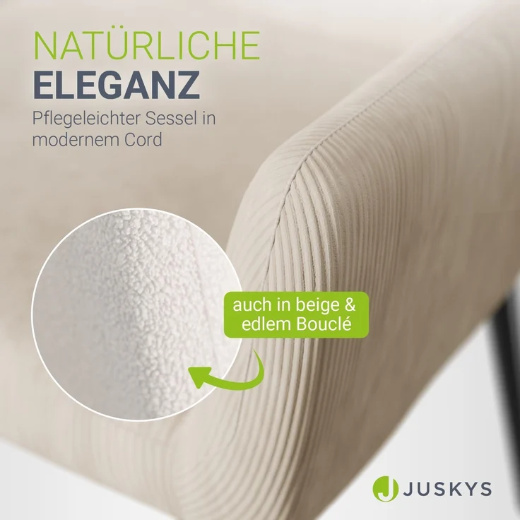 Juskys Ohrensessel Odense ohne Hocker, TV- & Lesesessel in Cord, hohe Lehne, Metallbeine, komfortabler Stoffbezug, pflegeleicht – Beige – Bild 4