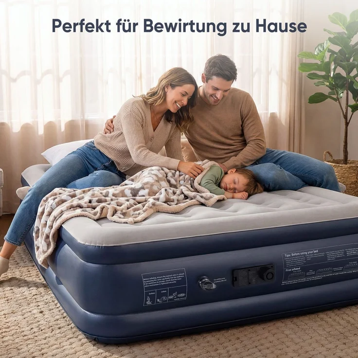 Sekey Luftbett mit integrierter Luftpumpe, Luftmatratze selbstaufblasend 2 Personen, 203 x 152 x 46 cm, blau / grau – Bild 2