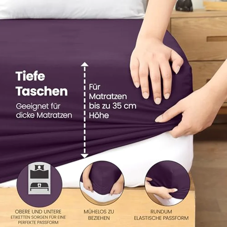 Utopia Bedding - Spannbettlaken 200x200 cm - Lila - Gebürstete Polyester-Mikrofaser Spannbetttuch - 35 cm Tiefe Tasche – Bild 6